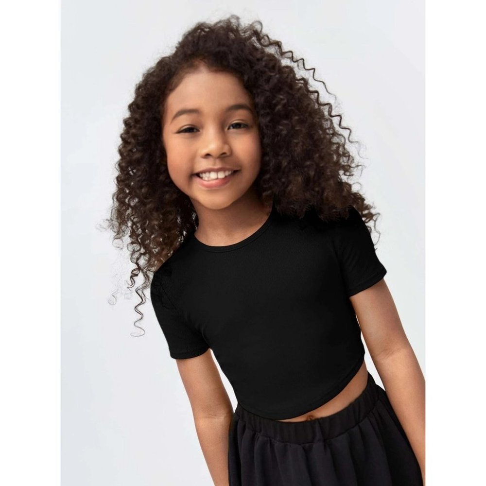 NEW SHEIN Girls Solid‎ Round Neck Tee Size 11-12Y